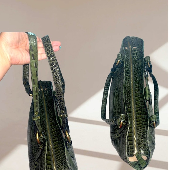 RARE Brahmin Melbourne Collette Double Handle Green Croc-Embossed Shoulder/Tote - Picture 6 of 7